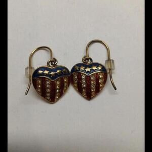 American Heart Vintage Earrings with Rhinestones American Flag
